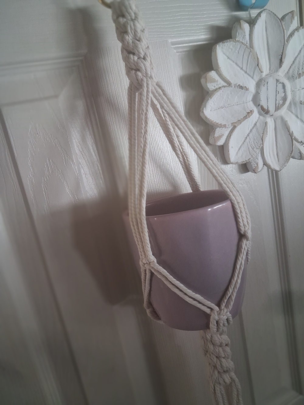 Macramé 3 Pot Hanging Planters with Lavender Ceramic Pot